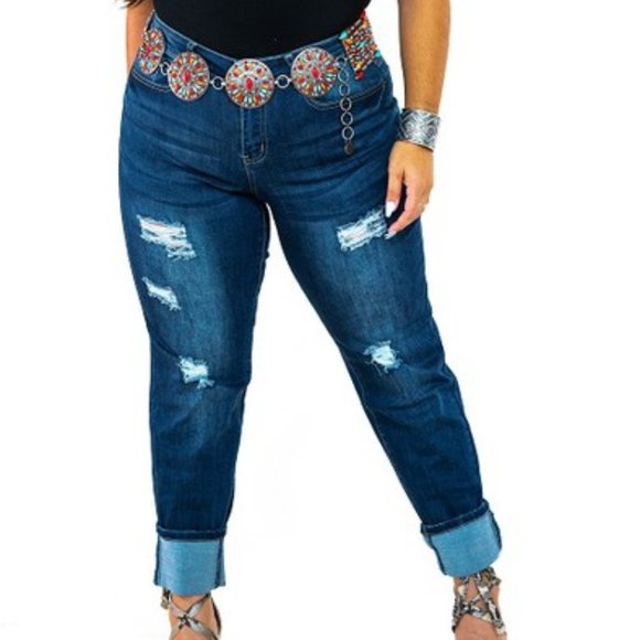 Denim - Medium Wash Distressed Jeans
